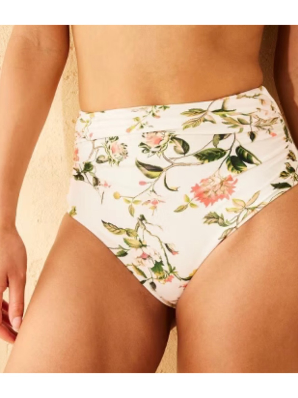 Shade & Shore Floral Shirred High Waist Medium Coverage Bikini Bottom (Large)